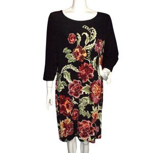 CHICOS Travelers Dress, 2/L, Black/Red floral print, Stretchy/Wrinkle resistant